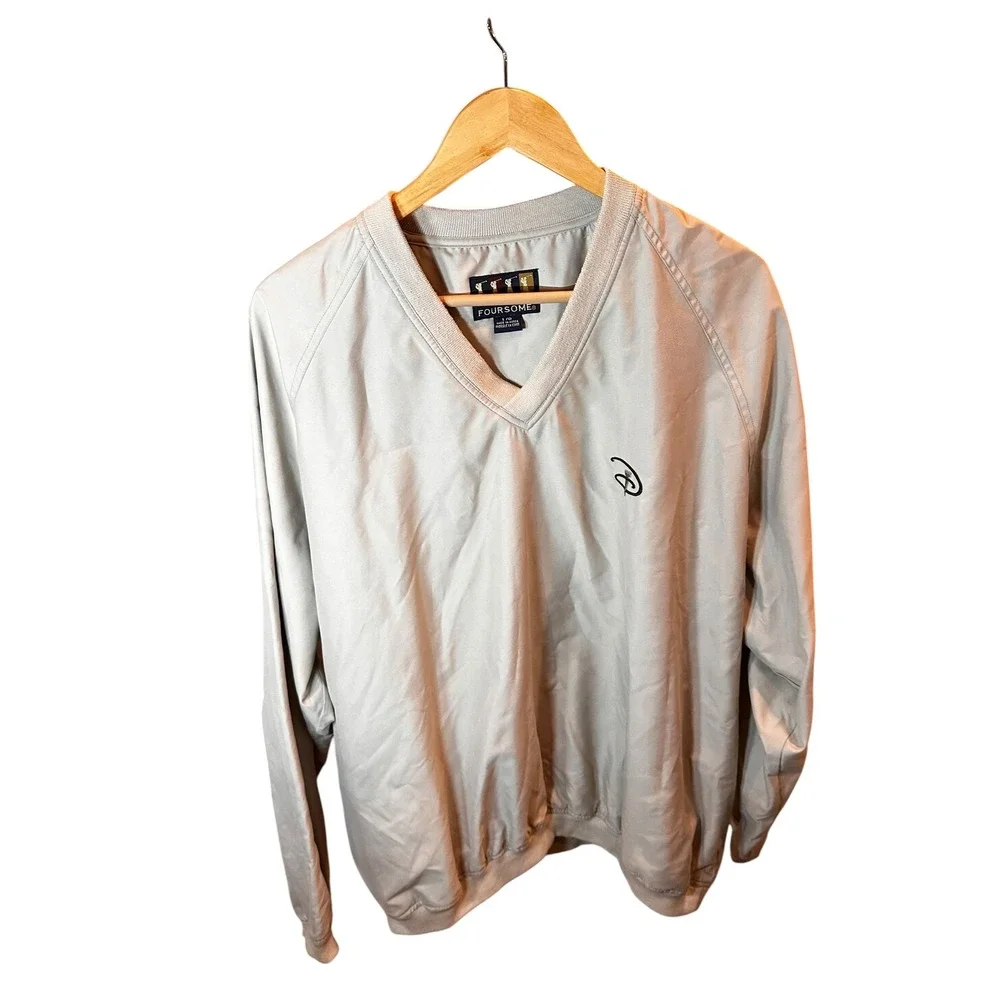 Vintage Walt Disney Golf Windbreaker Foursome V-Neck Pullover Tan Khaki Mens L